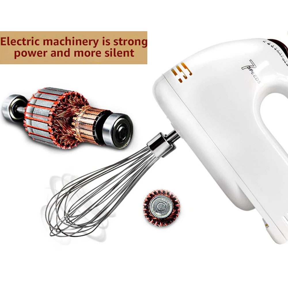 7 Speed Portable Electric Handheld Food Blender Double Whisk Eggs Mixer Batter Beater Kitchen Cake Baking Helper Cooking Tools | Дом и сад