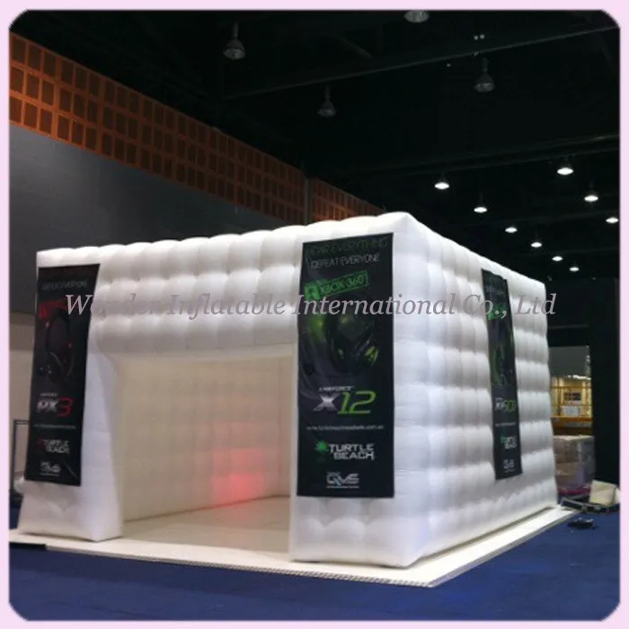 

Free shipping 3.6mx3.6m RGB led inflatable cube tent giant marquee white kiosk with doors for events China supplier