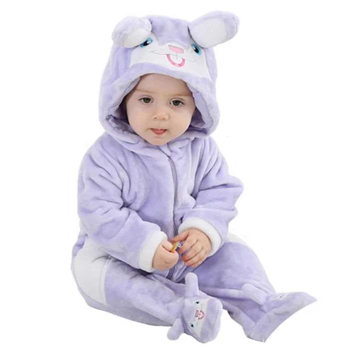 Purple Rabbit Детские комбинезоны с героями мультфильмов; зимние теплые коралловые флисовые милые рождественские подарки со львом; пижамы для маленьких мальчиков и девочек; одежда с рыбами; roupas de bebe recem nascido - Цвет: Purple Rabbit