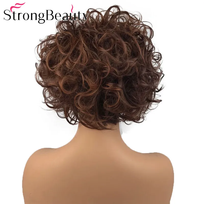StrongBeauty короткий кудрявый парик синтетический парик для женщин красный коричневый парик с челкой 8 дюймов