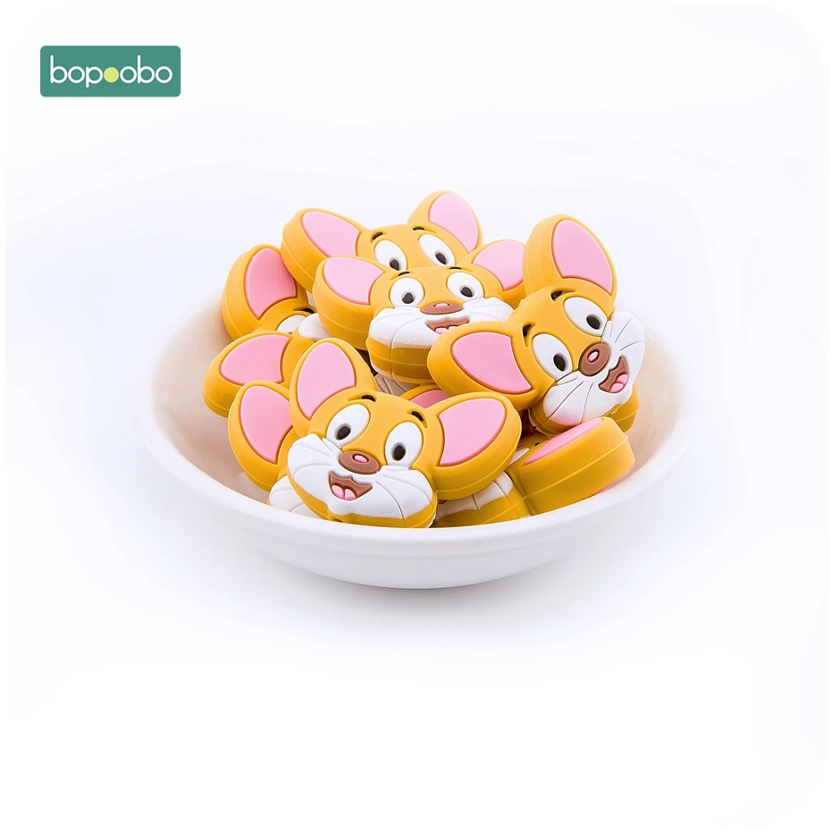 Yellow Bopobo 5 шт. Силиконовые Прорезыватели для зубов без бисероплетения, пищевая пустышка для новорожденных, цепочка с мультяшной мини-мышкой, детский силиконовый Прорезыватель - Цвет: Yellow