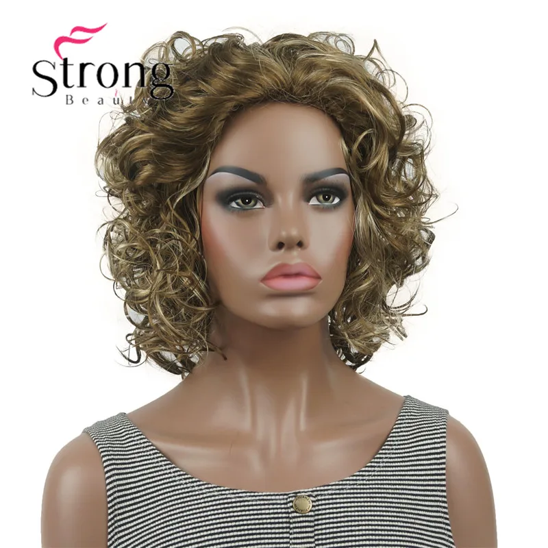 StrongBeauty короткие супер каштановые с завитками корень с белым золотым наконечником кудрявые короткие синтетические волосы женский парик