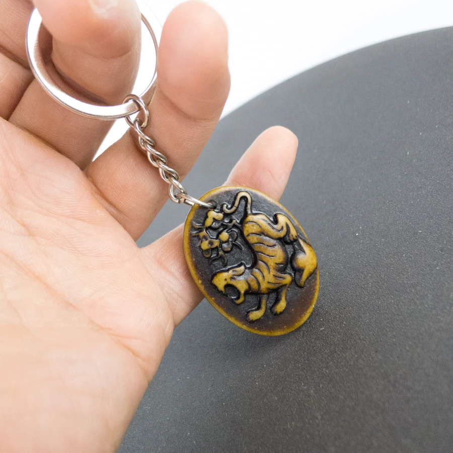 Tiger The 12 Chinese Zodiac Key Chain limitation Yak Bone Material Art Vintage Chains #GZ303 | Украшения и аксессуары