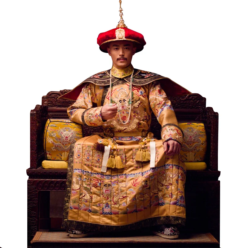 Huo JianHua Qing Emperor QianLong платье дракона королевский костюм с вышивкой мужской для