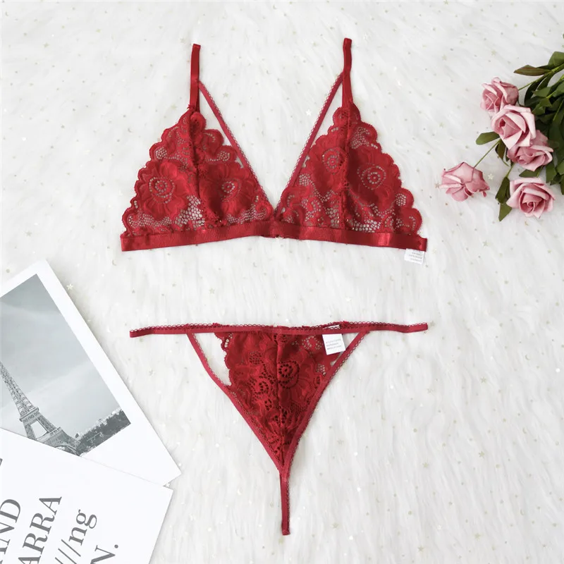 Женское Сексуальное белье Babydoll, ночное белье, кружевное платье, бюстгальтер, трусики, костюм, красный/M/L/XL