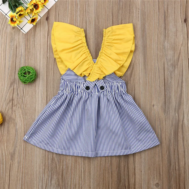 Летнее платье в полоску с открытой спинкой для маленьких девочек От 6 месяцев до 4
