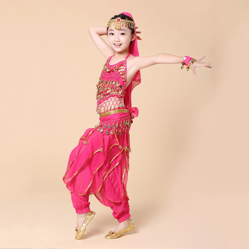 Детский костюм для танца живота комплект из 5 предметов (топ + брюки поясная