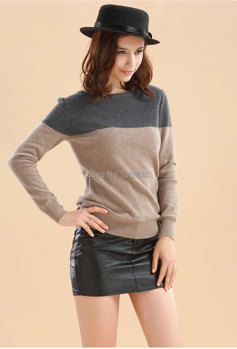 Hot sale New Arrival Women's Cashmere Wool Sweater Female Contrast Color Basic Pullover Long Sleeve Free Shipping | Женская одежда