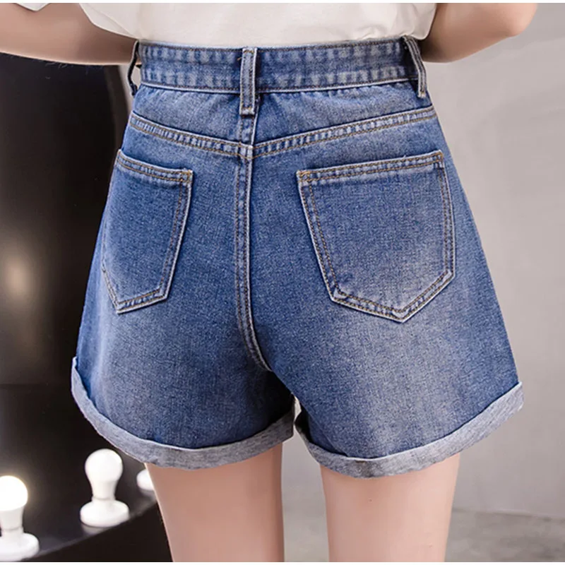 Большие размеры женские летние винтажные Широкие джинсовые шорты с высокой