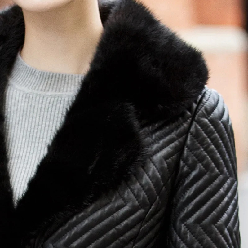 QAZXSW кожаное пальто из овчины новинка 2019 зимняя женская куртка натуральной кожи