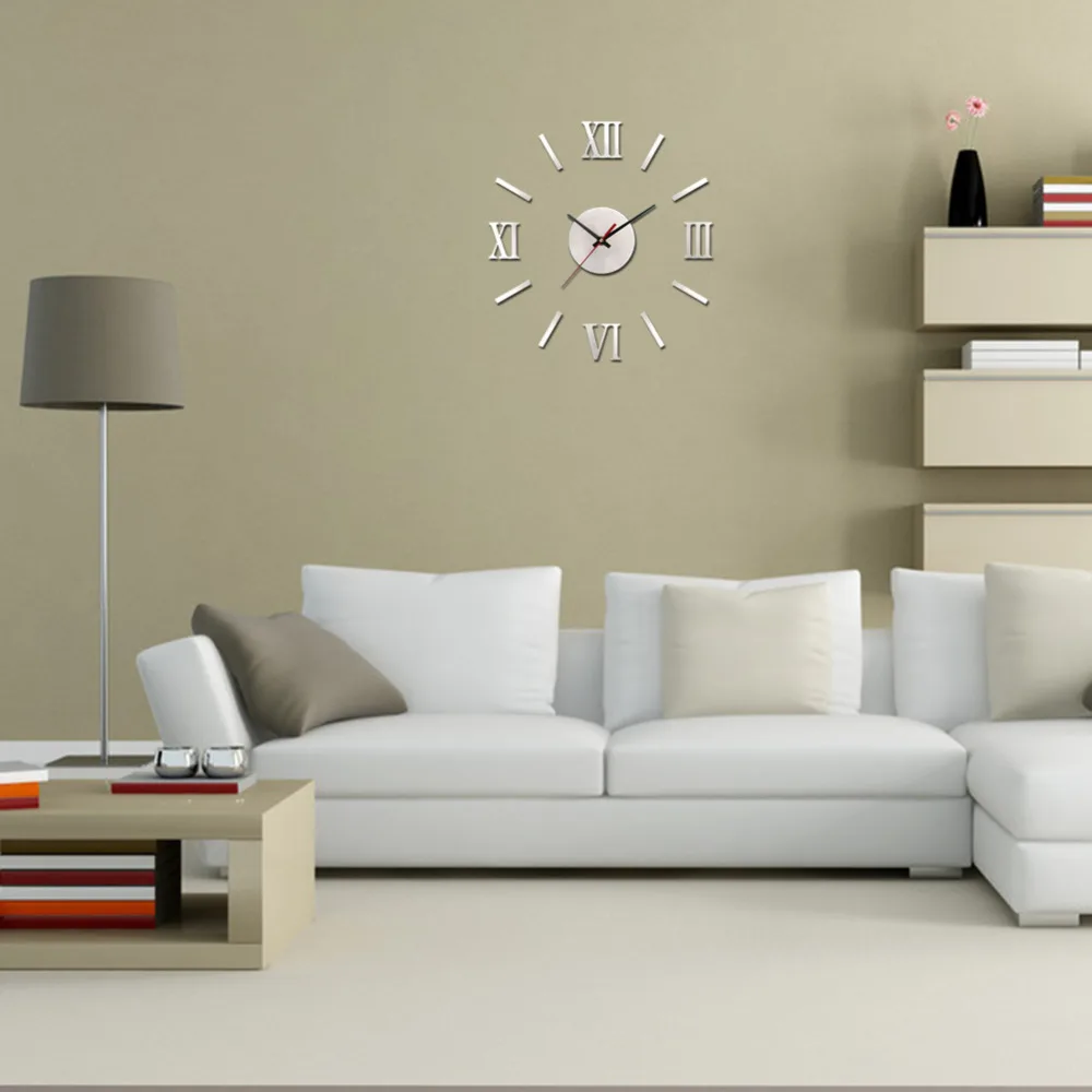 Забавные настенные часы с металлическим эффектом 3D DIY декоративные аналоговые