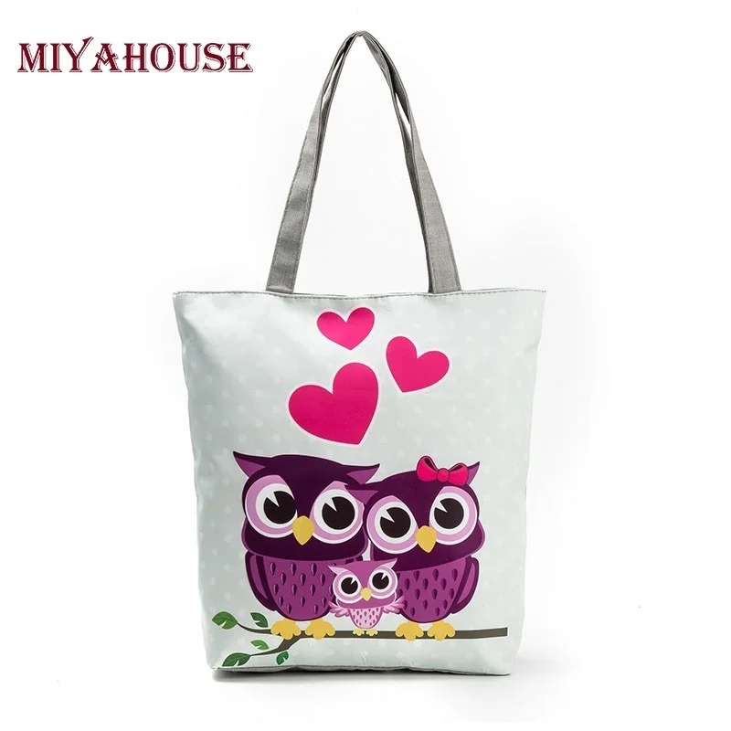 

Miyahouse Cute Owl Printed Beach Bag Female Floral Canvas Casual Tote Ladies Shopping Bags Daily Use Single Shoulder Bag Bolsa