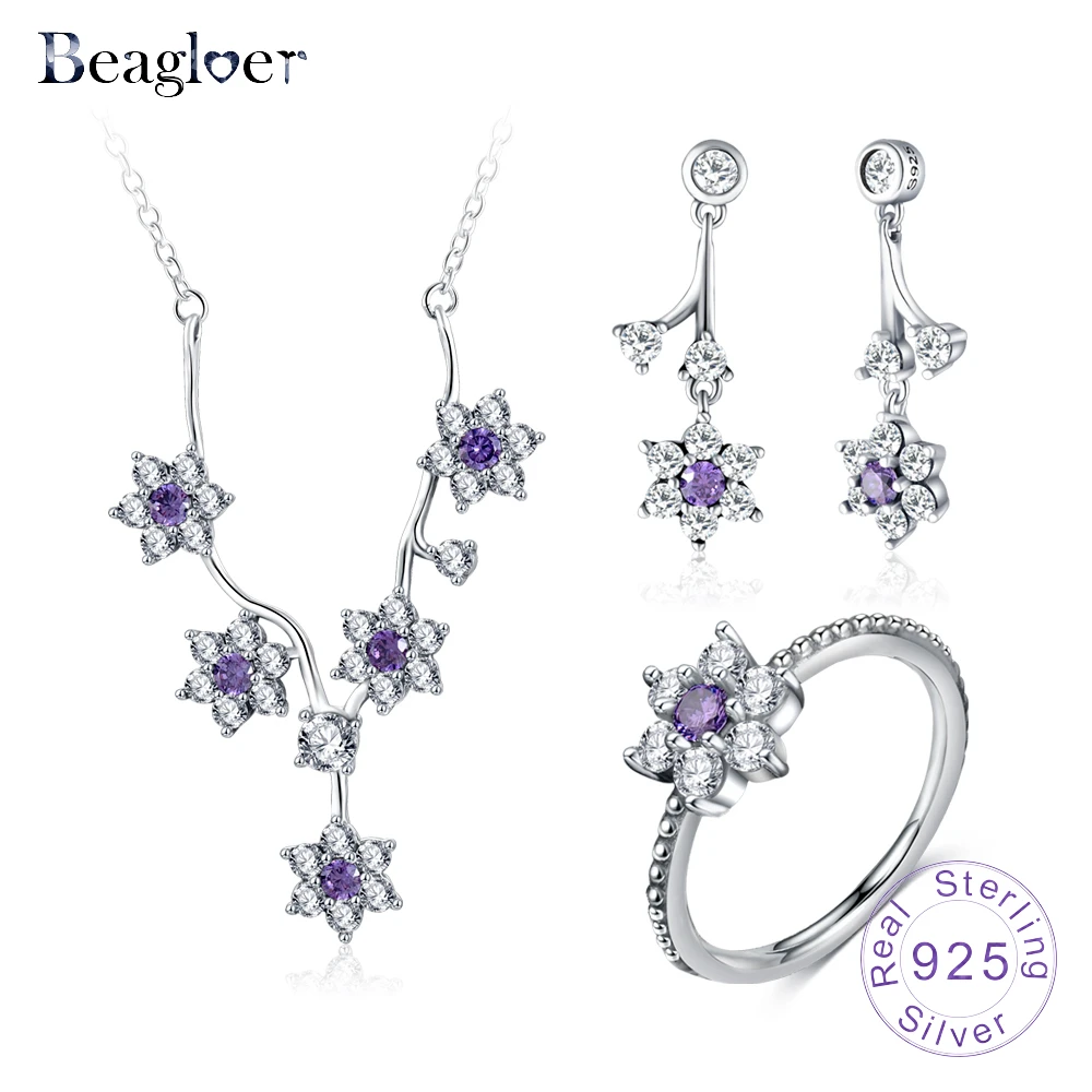 Beagloer 100% 925 пробы серебряные серьги кольцо набор украшений для женщин женские