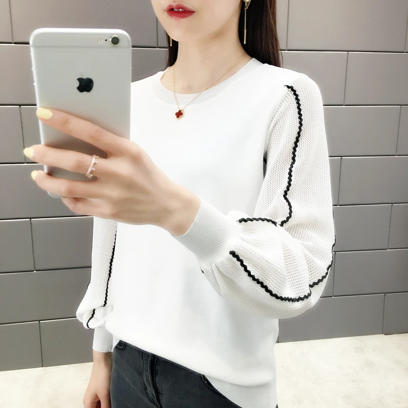 Spring and summer new chiffon lace sleeves thin sweater solid color loose wild bottoming shirt women coat | Женская одежда