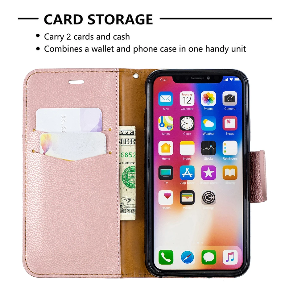 Чехол книжка для iPhone XS Max однотонный бумажник с зернистой фактурой X XR 6 6S 7 8 Plus 7P P