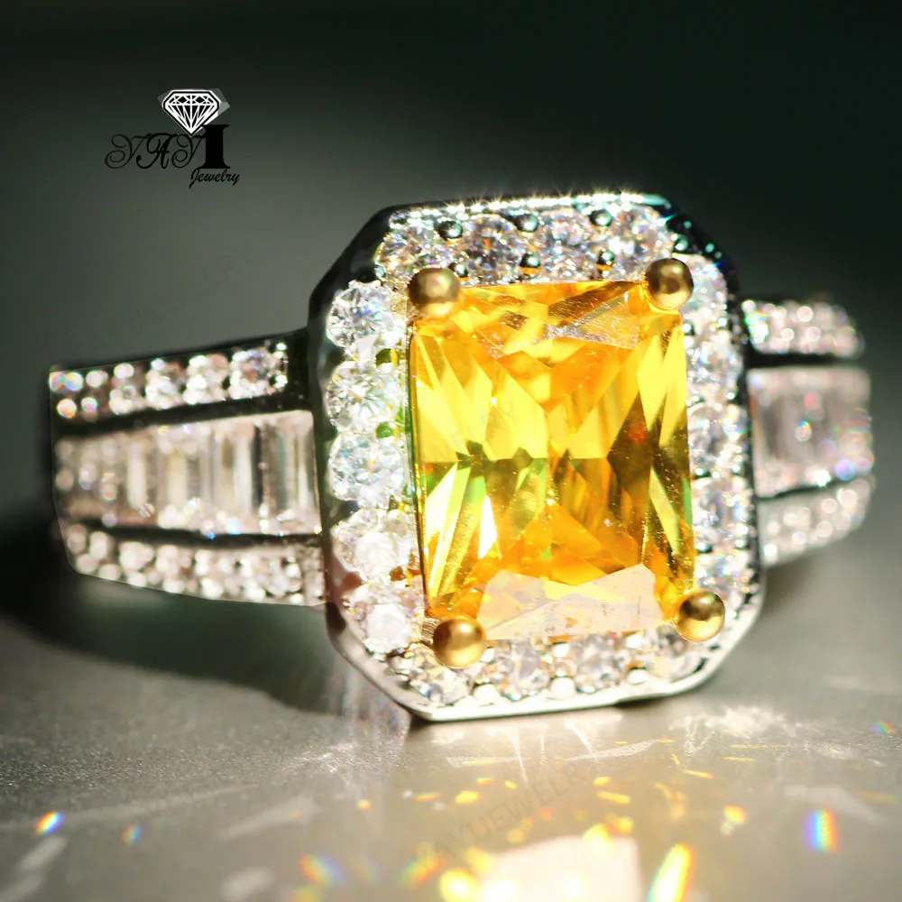 YaYI кольцо с голубым кристаллом 8.6CT желтый циркон серебро обручальные кольца Свадебные Кольца Сердце кольца День Святого Валентина девушки кольцо 024