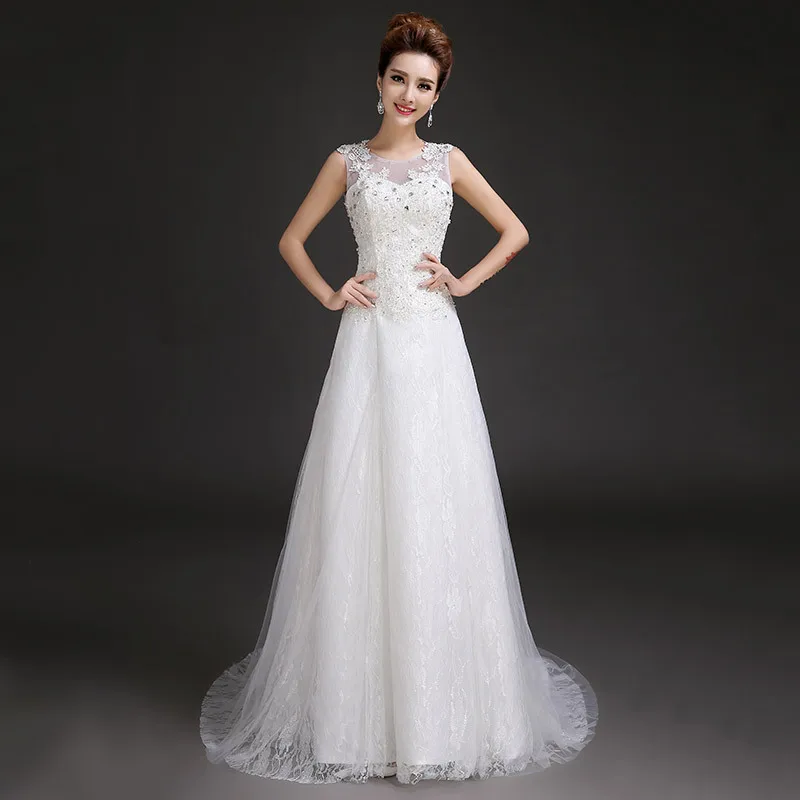 

Boho Wedding Dress O-Neck Appliques Lace Top A Line Vintage Princess Wedding Gown Chiffon Skirt Beach Bride Dress 2019 Hot