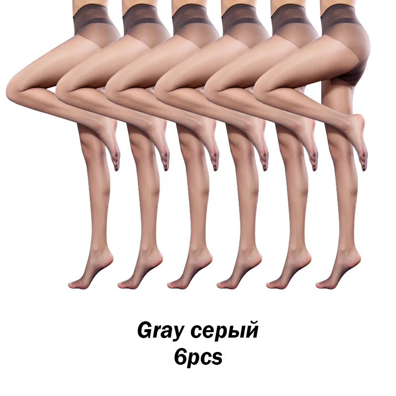 BONAS колготки женские 15D Nylons тонкие женские чулки 6 пар T промежность сексуальные колготки модные однотонные спандекс тонкие Collant Femme подарок - Цвет: grayx6