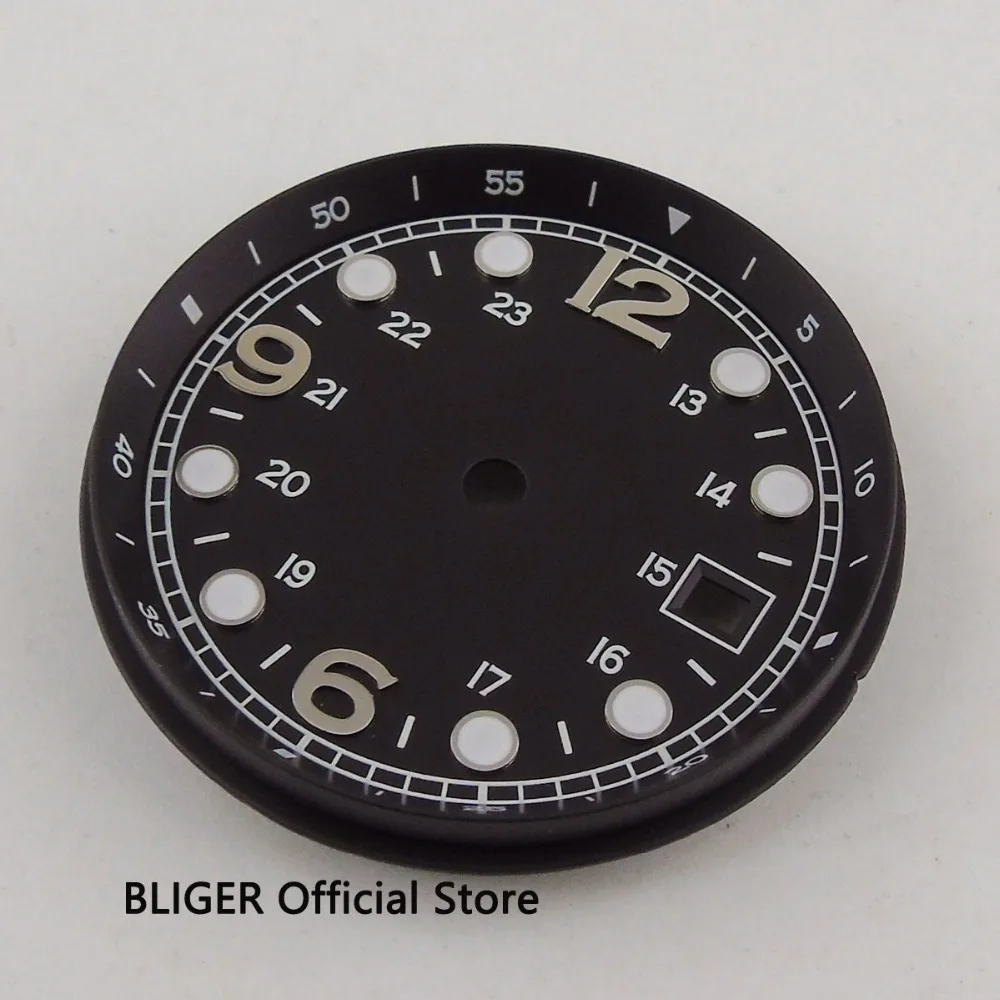 Черный стерильный циферблат 33 мм светящиеся знаки для часов ETA 2824 2836 MIYOTA 8215 8205
