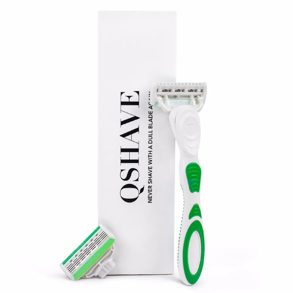 Фото Бритва для женского бикини Beauty Qshave Green, 1 шт., ручка для бритья и 2 шт. лезвия X5, США №1