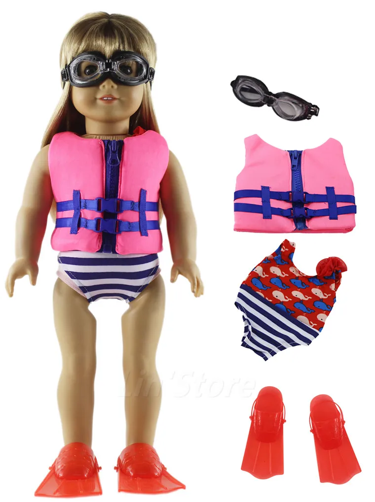 3in1 Set Doll Clothes Life vest+Swimsuit+glasses for 18&quot American | Игрушки и хобби