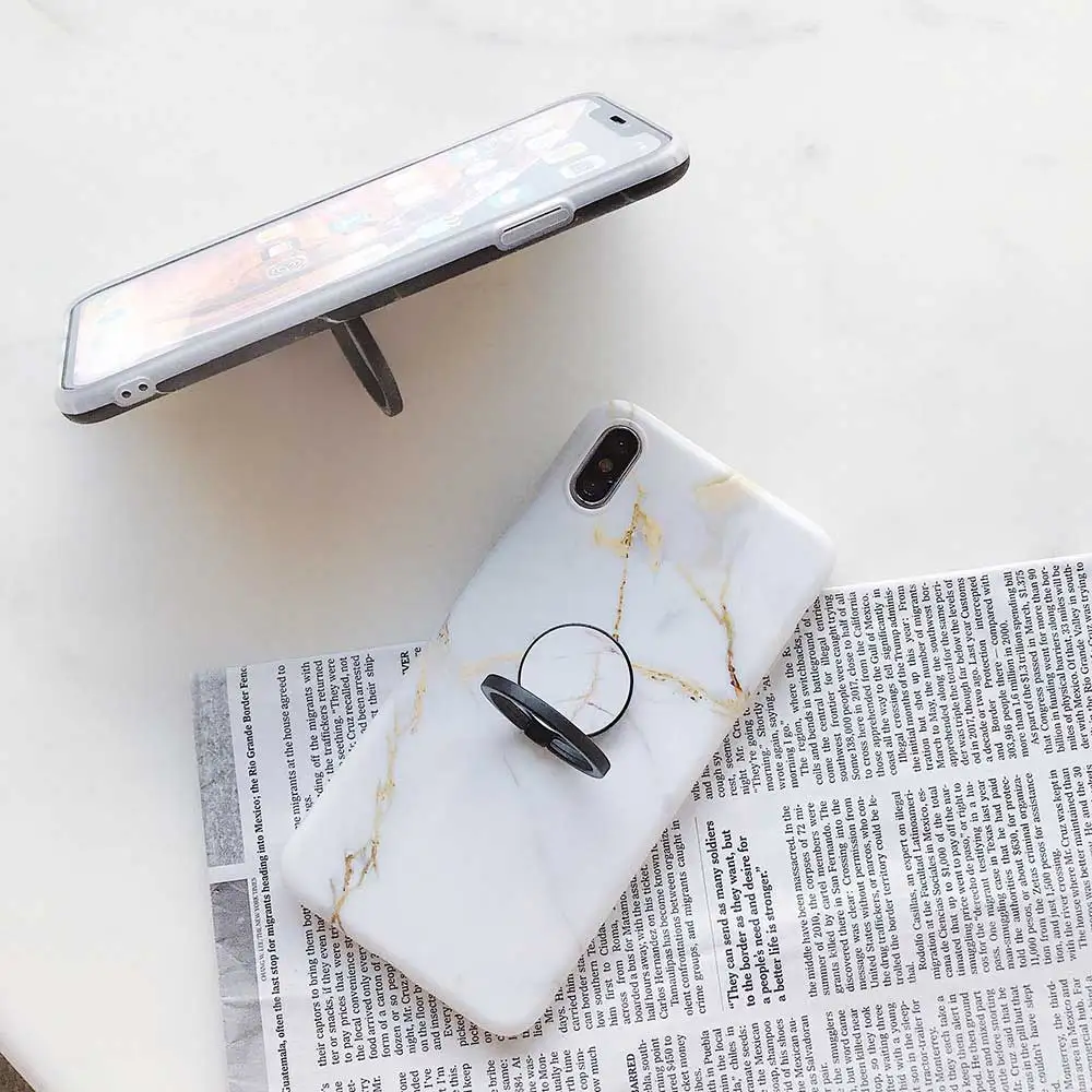 Boucho Phone Ring Case For iphone XS MAX XR Classic Marble Cases With Finger 6 6S 7 8 Plus X Soft Cover |