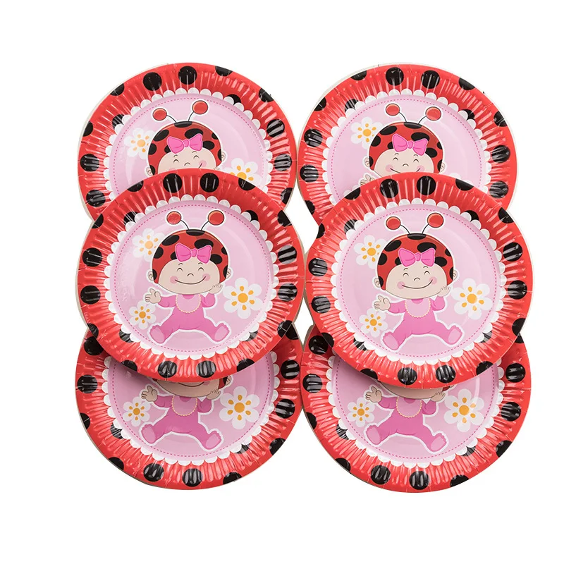 36 шт./компл. божья коровка детская одноразовая посуда голубые тарелки чашек