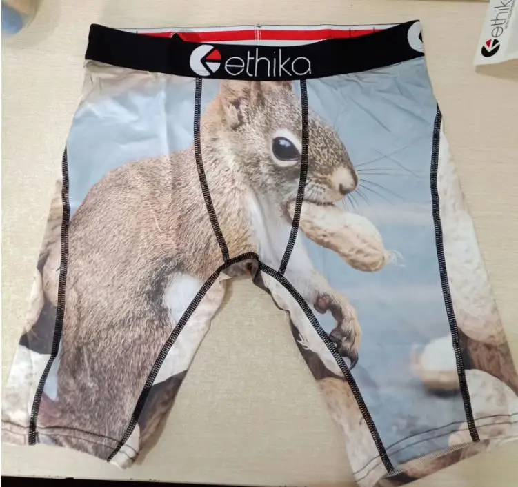 Black squirrel peanu Ethika, мужские трусы брендовые, Спортивное нижнее белье, мужские, дышащие, полиэстер, спандекс, боксеры, длинные, мужские, с мультяшным принтом, мужские, боксеры, длинные ноги - Цвет: Black squirrel peanu