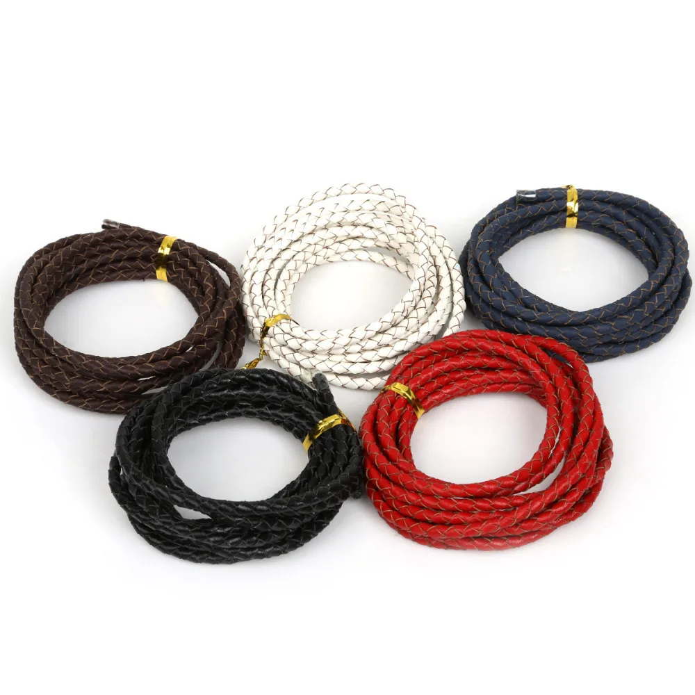 Hot Sale Multi Color 4mm 2m/pcs Round Leather Cord Real Rope String for Bracelet Necklace Jewlery Material Supplies | Дом и сад