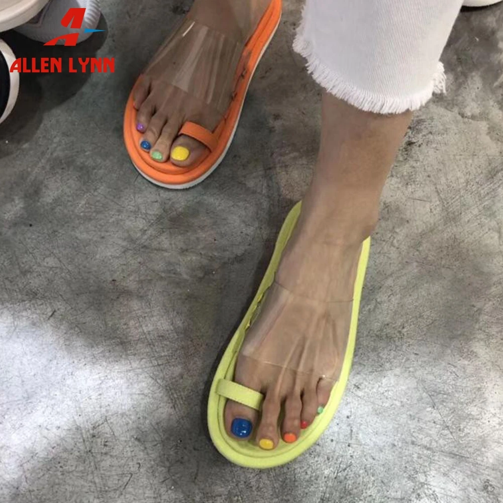 ALLENLYNN/Новинка Лидер продаж яркие цвета женские вьетнамки на плоской подошве