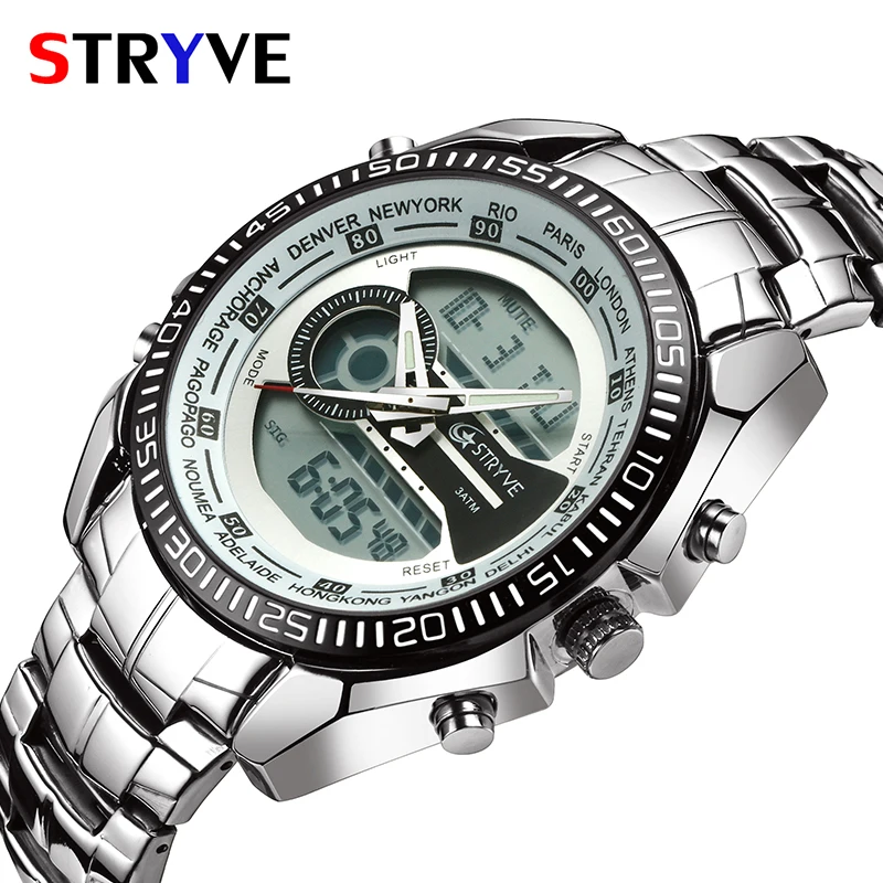 Спортивные часы Stryve S8016 мужские с двойным дисплеем Led аналоговые Chrono военные