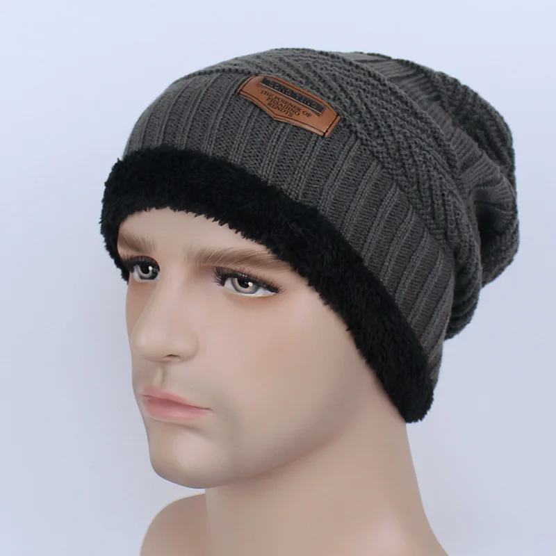 Hat Gray Зимние шапочки Для женщин Для мужчин модные однотонные внутри толстый теплый трикотаж зимняя шапка Кепки шарф наборы Skullies капот шарф комплекты - Цвет: Hat Gray