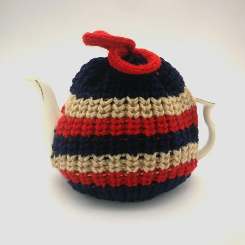 Фото Thanksgiving Tableware Warm Gift Striped Hand Crochet Knitting Teapot Cover Tea Cosy №2