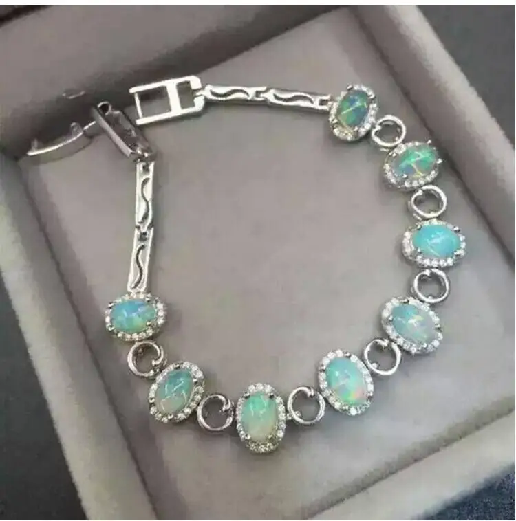 

Free shipping Natural and real OPal Bracelets 925 sterling silver Fine jewelry gems 5*7mm 8pcs