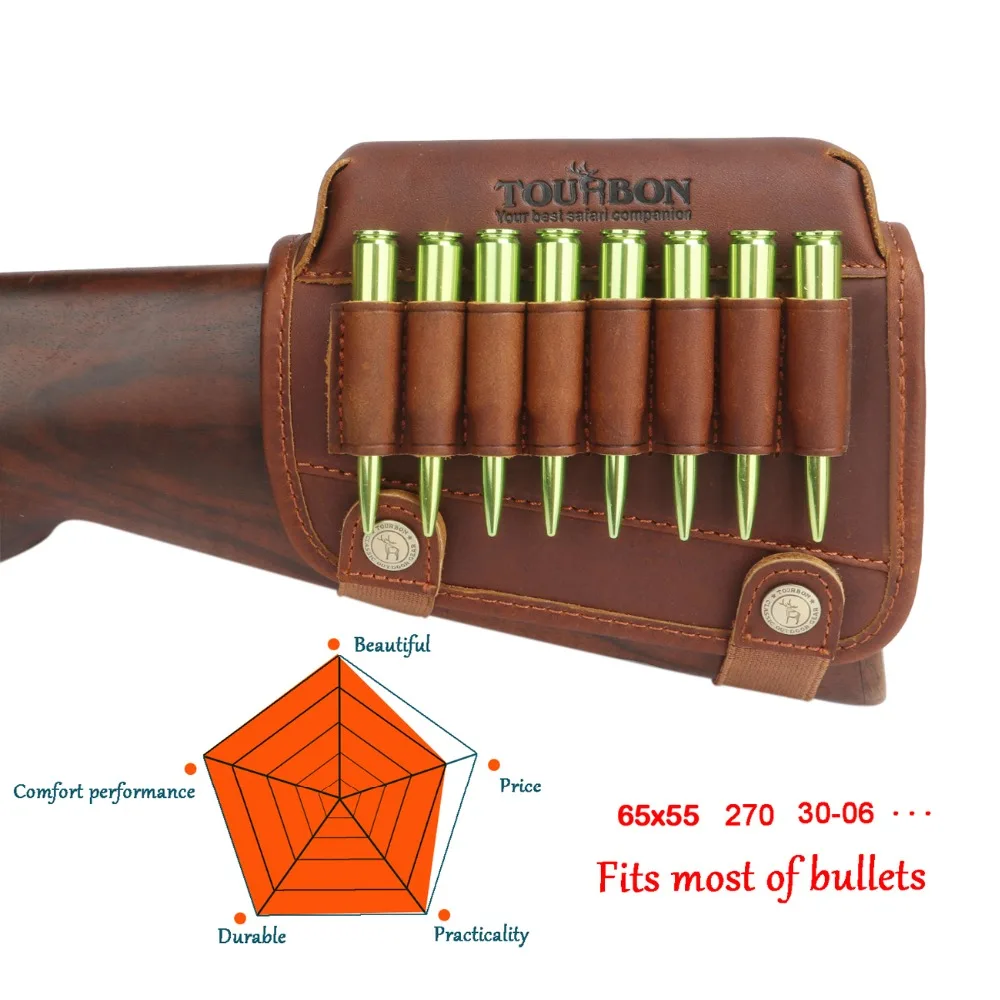 

Tourbon Hunting Rifle Gun Cheek Rest Riser Pad Buttstock Left Hand Genuine Leather W/Ammo Cartridges Holder Shooting Accessories