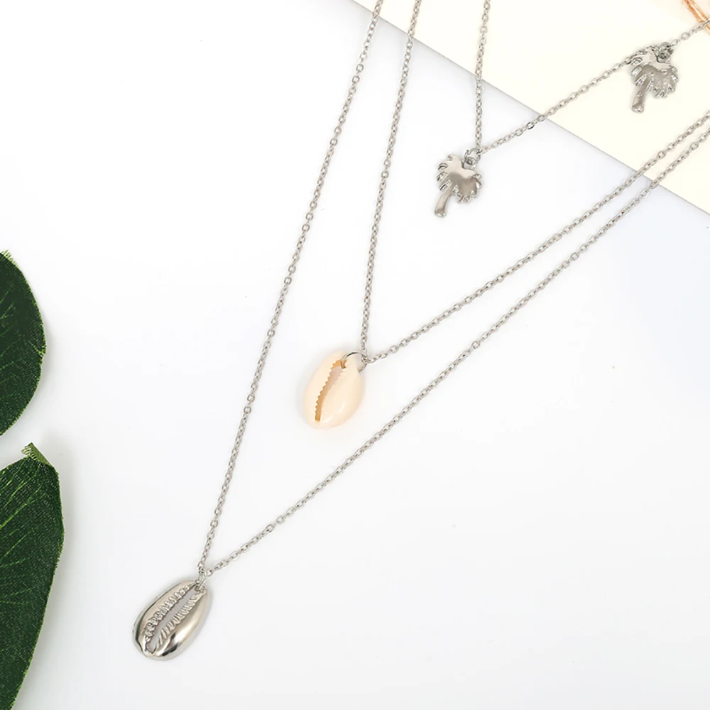 Bls-miracle 2018 New Boho Multi-layer Necklace For Woman Coconut Tree Pendant Alloy Shell Choker Jewelry Drop shipping | Украшения и