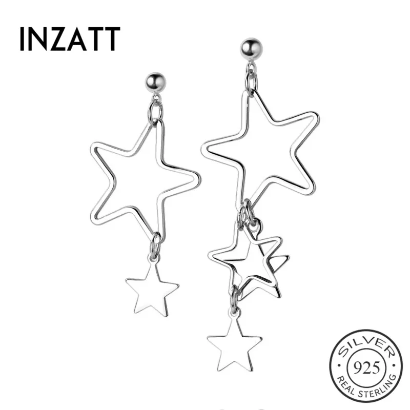 INZATT, настоящее 925 пробы, серебряные классические висячие серьги со звездами и кисточками, аксессуары для модных женщин, вечерние, элегантные, хорошее ювелирное изделие, подарок