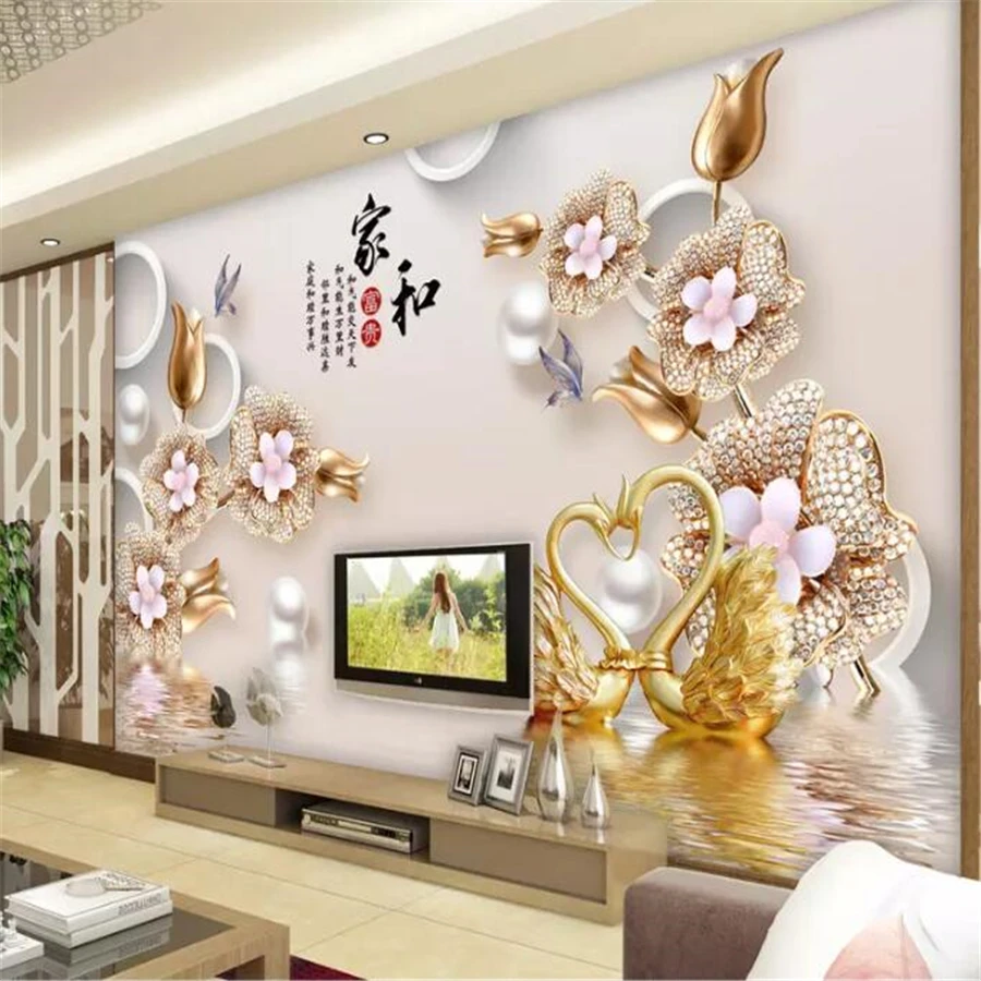 Пользовательские обои 3d росписи стерео ювелирные изделия Роза дома и богатый фон