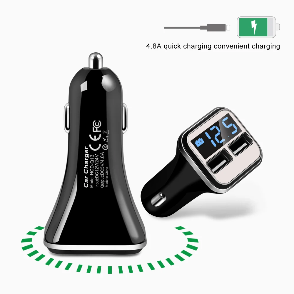 OLAF Dual USB Автомобильное зарядное устройство с умным светодиодный дисплеем для мобильного телефона автомобильное зарядное устройство адаптер зарядное устройство для телефона 4.8A для Apple для Android и т. Д