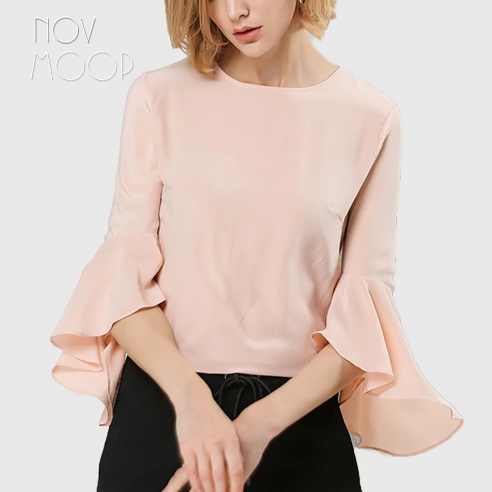 

Женская блузка из натурального шелка, розовая рубашка с рукавом три четверти, LT2072