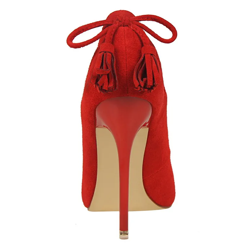 2016 Новый Женская Обувь Высокие Каблуки 10 см Нубука кисточкой Женщины Насосы