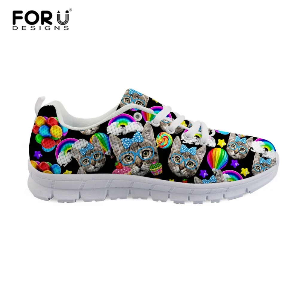 Женские кроссовки без шнуровки FORUDESIGNS с изображением кошки дышащие