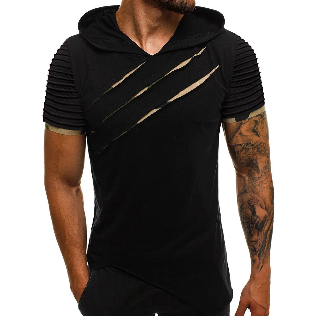Dark Gray Мужская футболка, homme, футболка с капюшоном, летняя, с рисунком, повседневная, для тренажерного зала, для фитнеса, удобная мужская рубашка, Мужская одежда, camisetas hombre - Цвет: Dark Gray