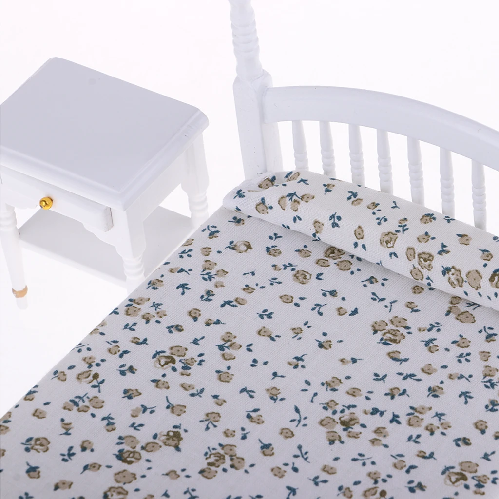 

1/12 Dollhouse Bedroom Furniture Kit Bed Cabinet Chair White Double Bed Wardrobe Dressing Mirror Chair Table Set
