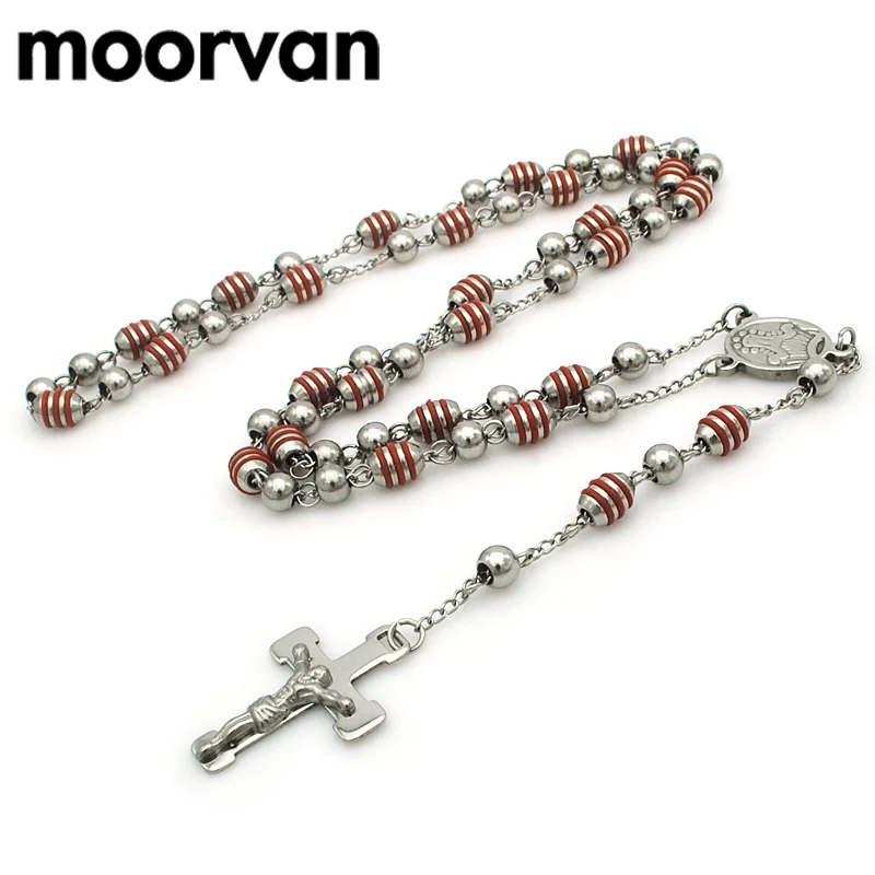 Moorvan 70 см 6 мм Четки бусины резиновый шар ожерелье Крест Иисуса религиозная