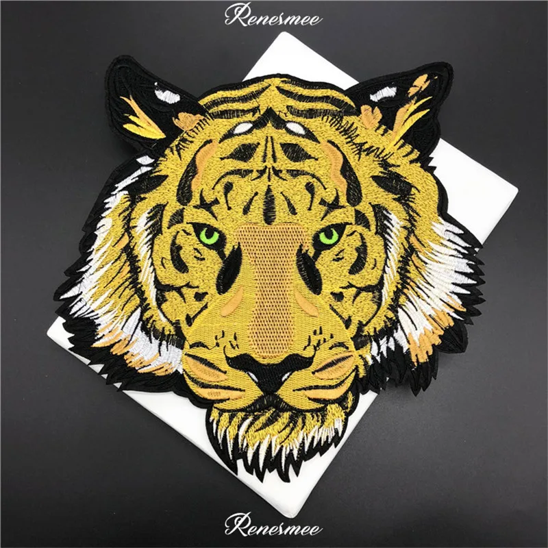 1Pc New Tiger Head Embroidery Cloth Coat Personality Decorative Back Glue Hot fix Green Eyes tiger DIY Adhesive patch 25.5X27.5 | Дом и сад