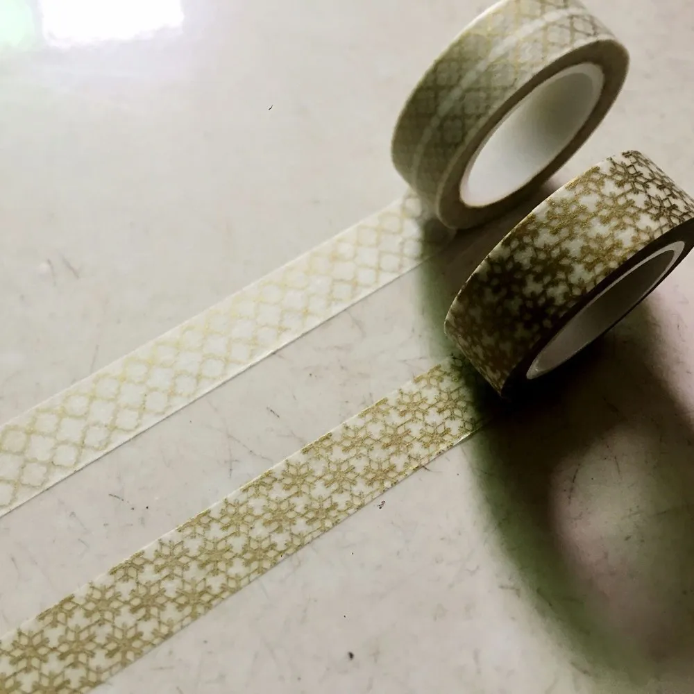 Красивая 15 мм* 10 м золотой фольги washi клейкая лента/светло-золотистый со снежинками и фонари изоляционная лента washi