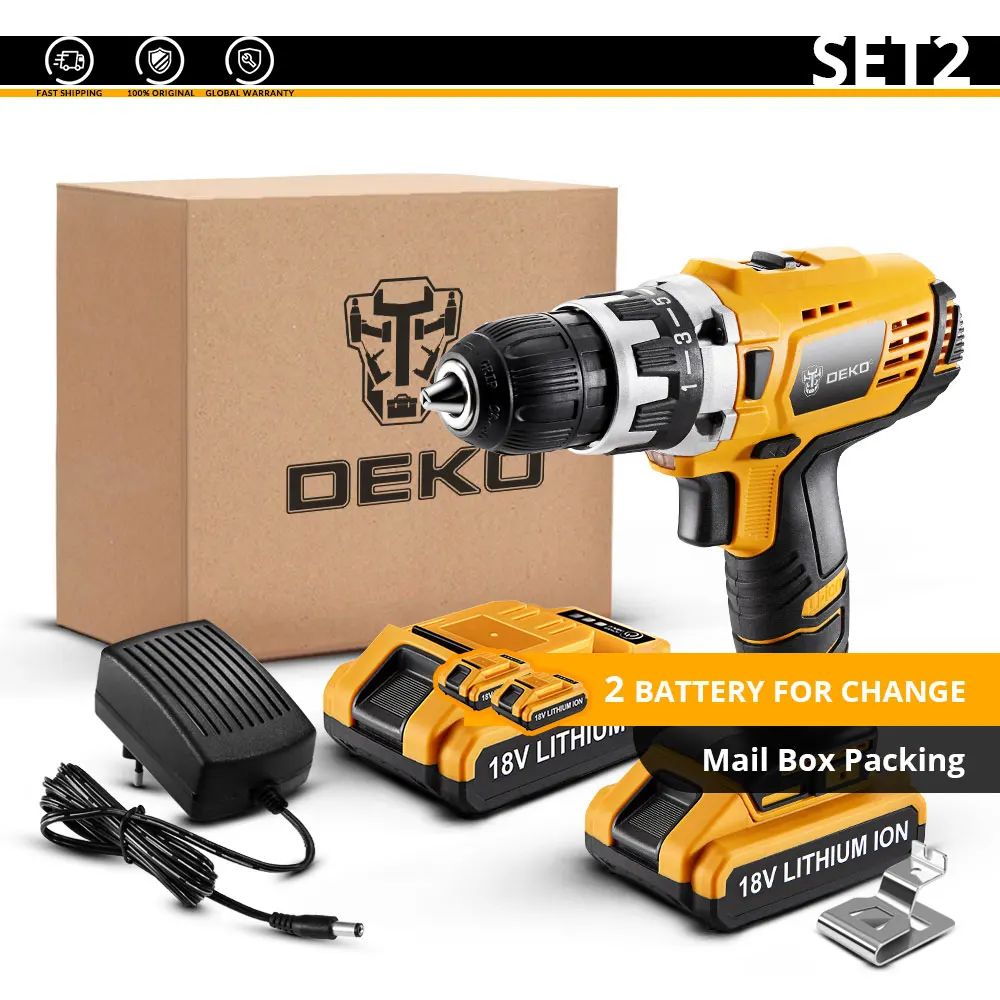 SET2 DEKO GCD18DU2 18 в Аккумуляторная дрель электрическая отвертка литий-ионный мини-драйвер с переменной скоростью светодиодный светильник - Цвет: SET2