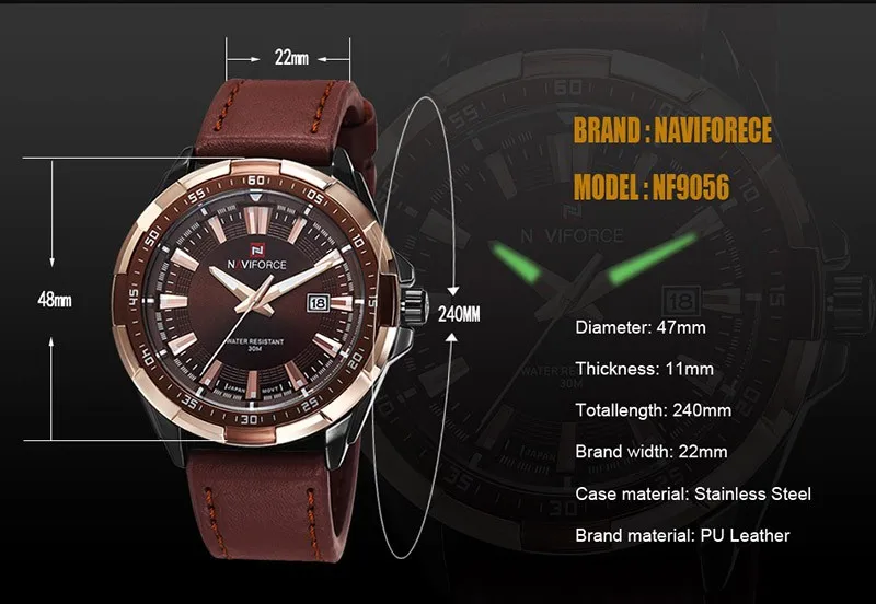 NAVIFORCE мужские часы Топ люксовый бренд модные спортивные часы мужские водонепроницаемые кварцевые мужские часы армейские военные кожаные Наручные часы