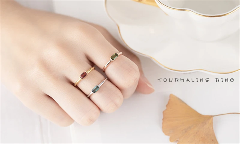 Close To Me Wholesale Real S925 Sterling Silver Natural Tourmaline Handmade Fine Jewelry Ring Cute Rings for Women'Gift